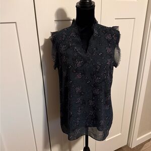 CAbi Dark Floral Cap Sleeve Blouse